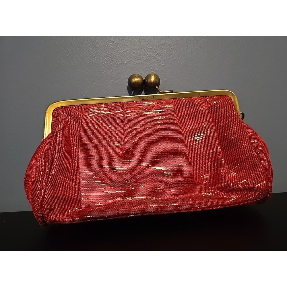 Unlisted by Kenneth Cole Small Evening Satchel red fabric Kisslock Mini Handbag - Picture 3 of 9